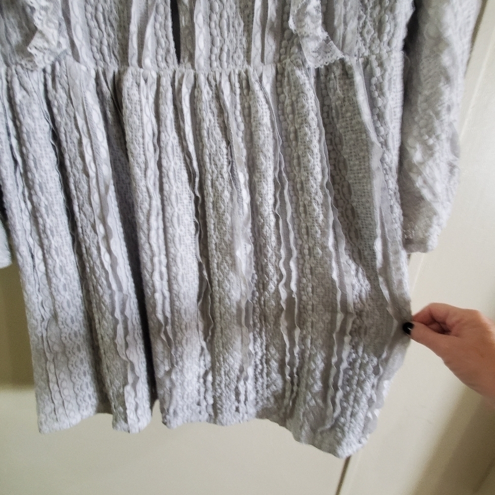 POL Run Down grey mini dress. Boho. Sz med. Lace vneck - Picture 14 of 14